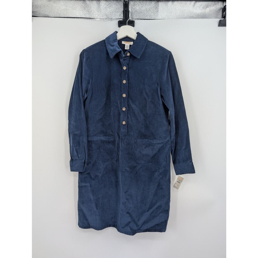 NWT Talbots Corduroy Navy Blue 8P Shirt Dress Career Office Cool Weather Country